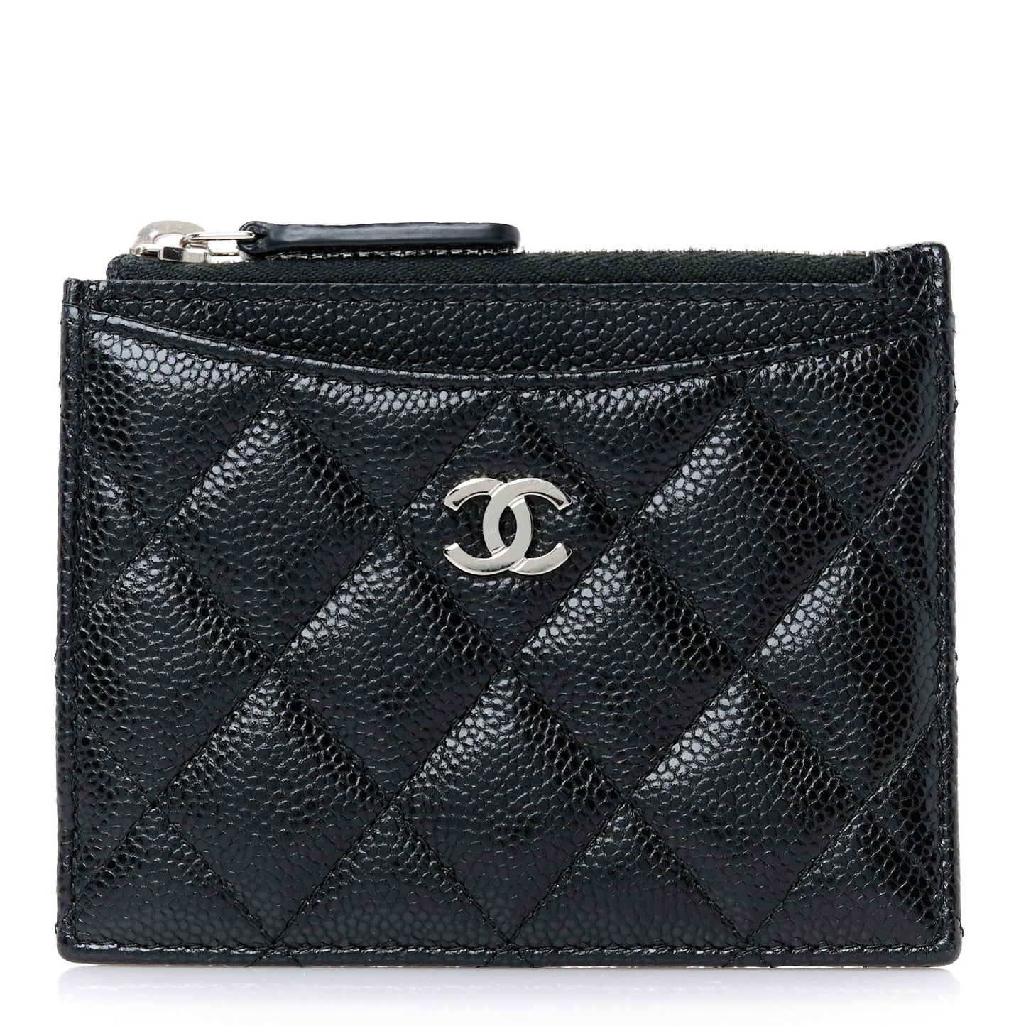 Caviar Quilted CC Zip Card Holder Black