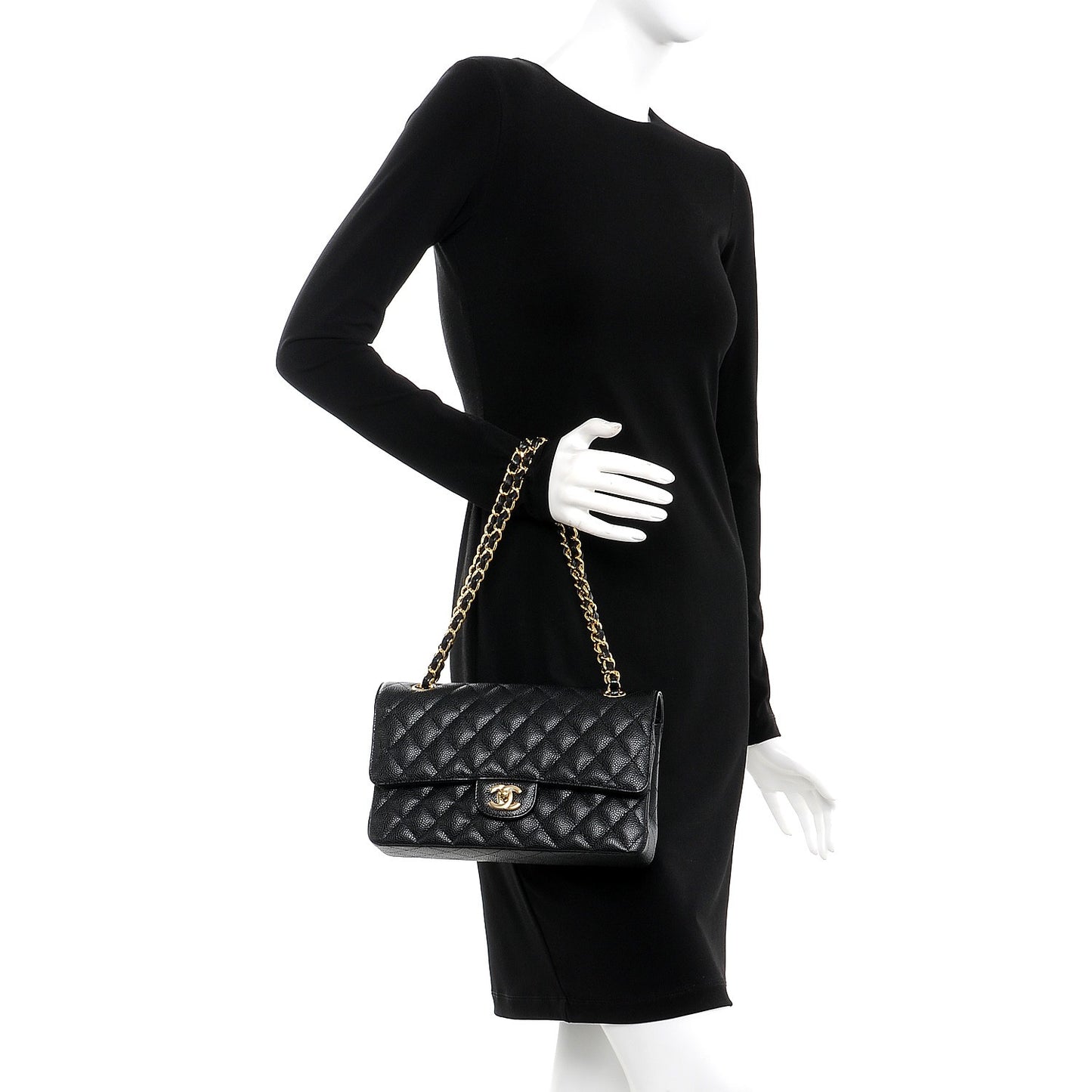 Caviar Quilted Medium Double Flap Black