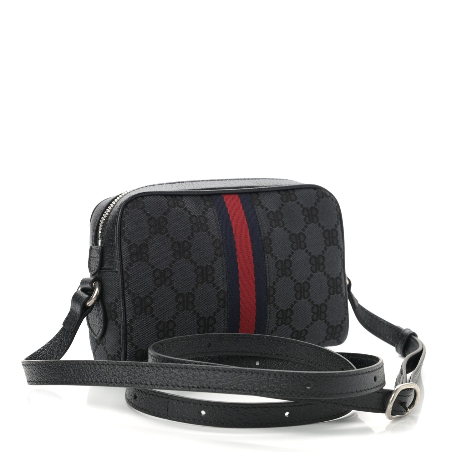 X BALENCIAGA BB Monogram Web Mini Ophidia Shoulder Bag Black