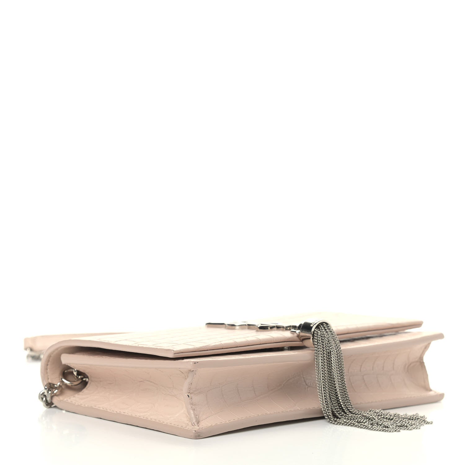 Saint Laurent Calfskin Crocodile Embossed Kate Monogram Tassel Chain Wallet Marble Pink 4 of 15