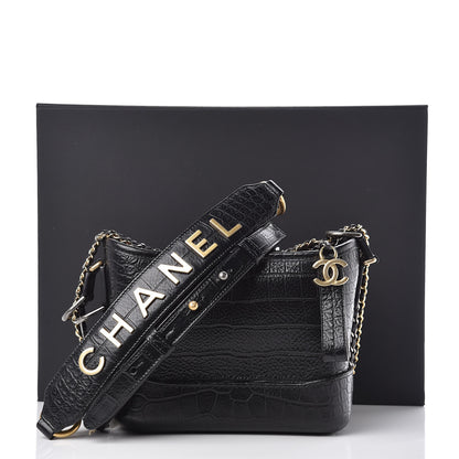 Chanel Calfskin Crocodile Embossed Small Gabrielle Cocodile Hobo Black 12 of 12
