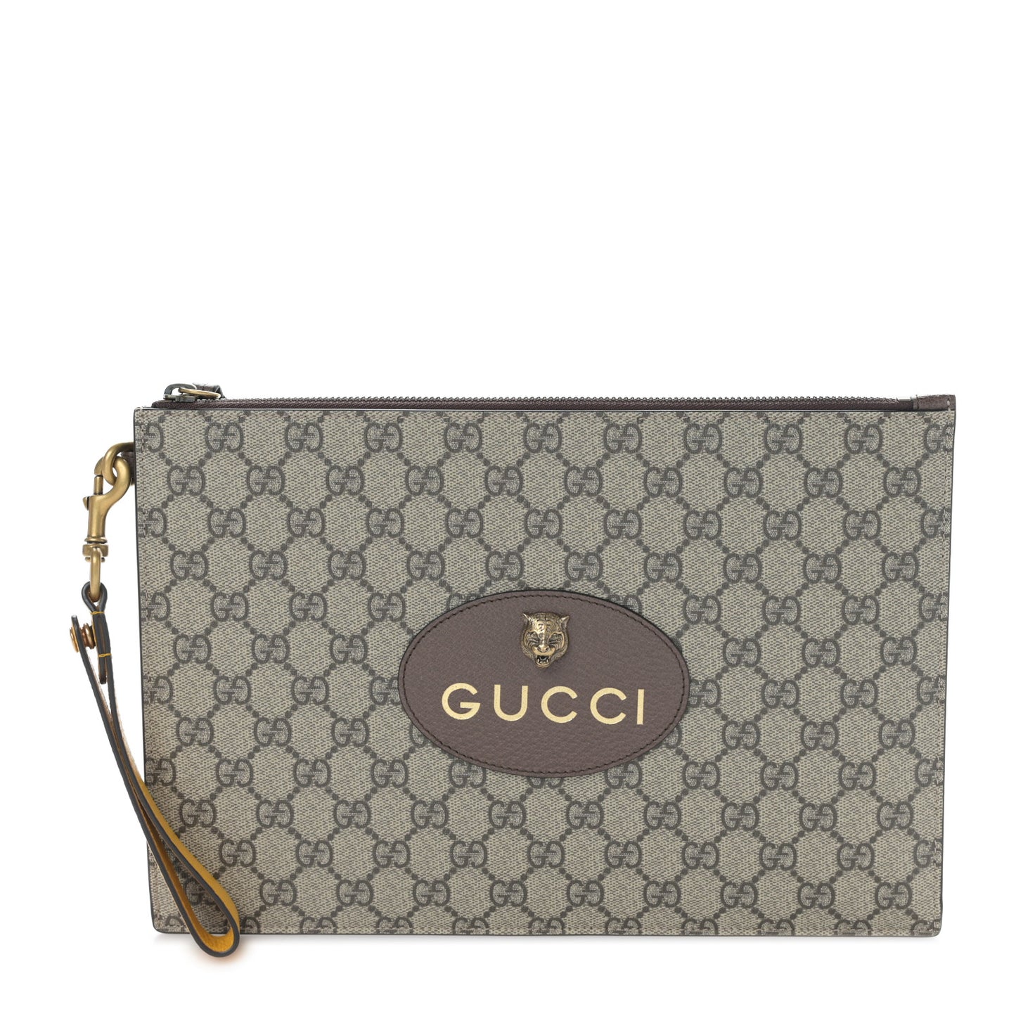 GG Supreme Monogram Neo Vintage Zip Wristlet Pouch Beige New Acero Crop