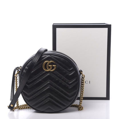 Gucci Azalea Calfskin Matelasse Heart Mini GG Marmont Round Shoulder Bag Black 11 of 11