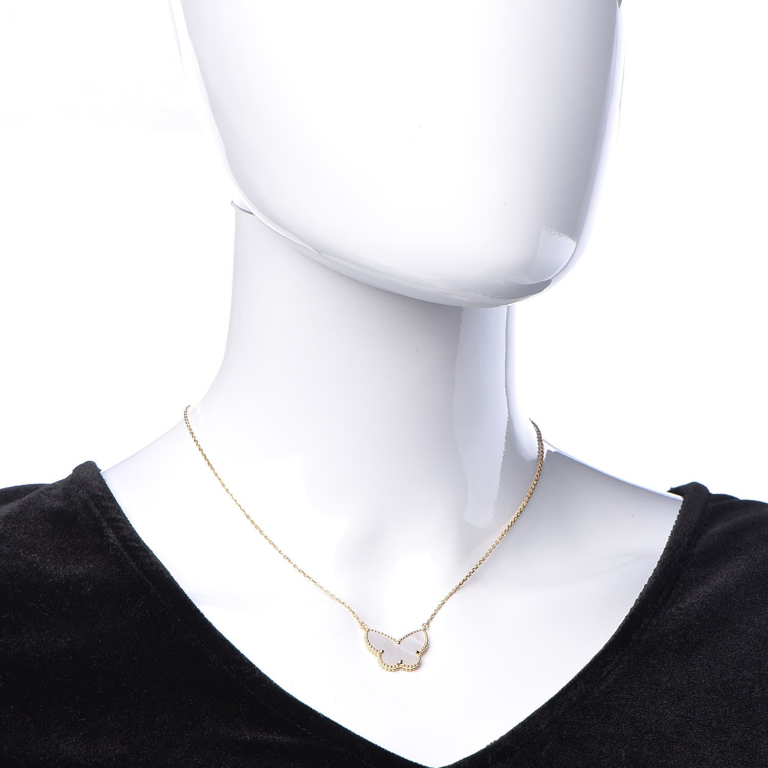 Van Cleef & Arpels 18K Yellow Gold Mother of Pearl Lucky Alhambra Butterfly Pendant Necklace 2 of 6