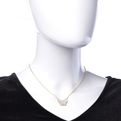 Van Cleef & Arpels 18K Yellow Gold Mother of Pearl Lucky Alhambra Butterfly Pendant Necklace 2 of 6