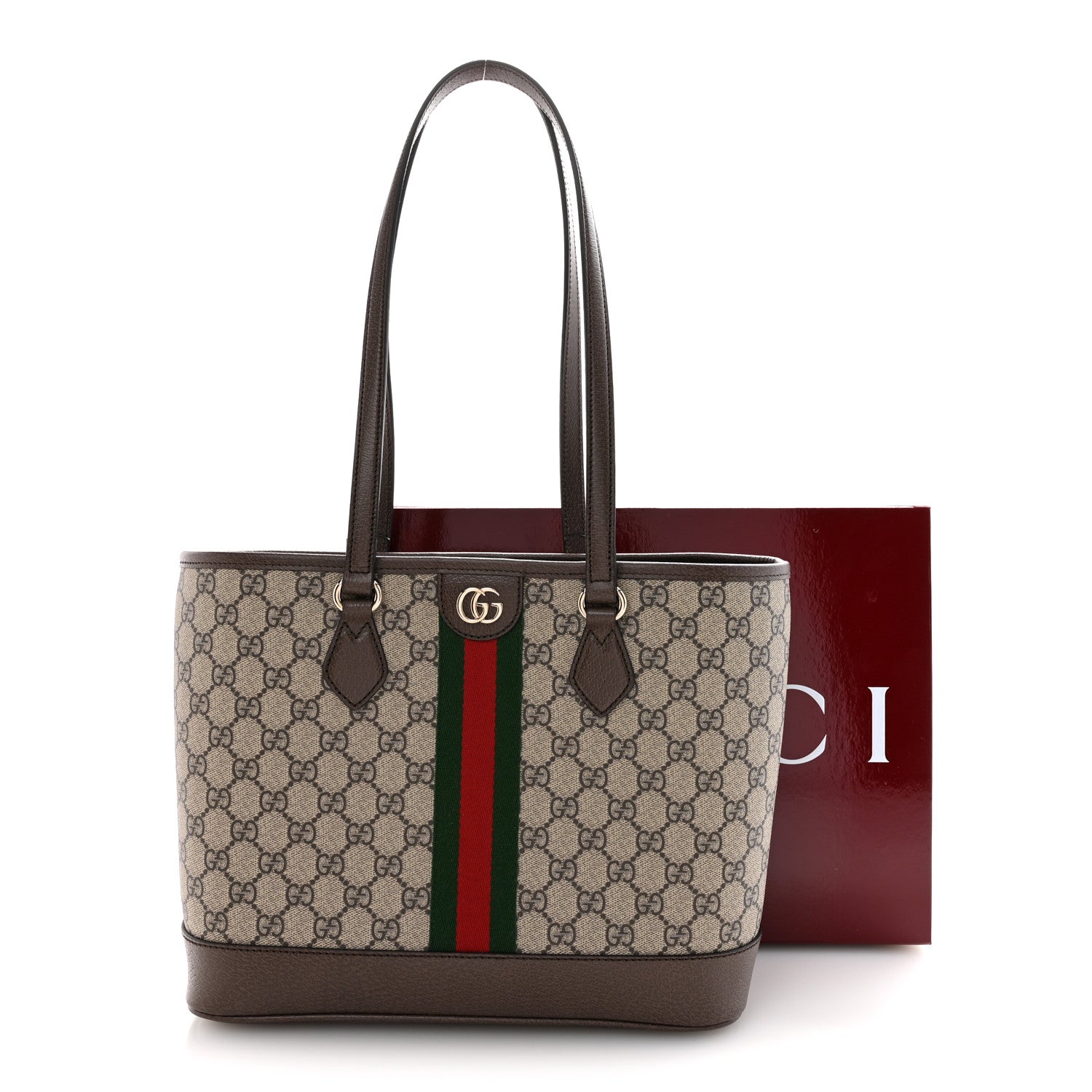 Gucci GG Supreme Monogram Textured Calfskin Web Small Ophidia Shoulder Tote Bag Beige Ebony New Acero 12 of 12