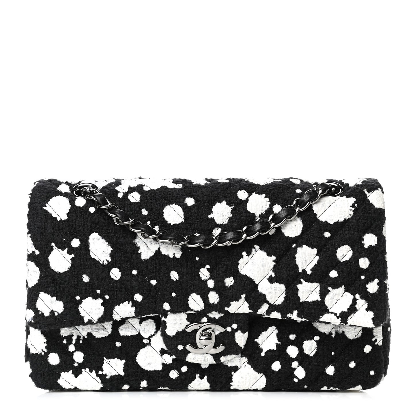 Painted Tweed Chevron Medium Double Flap Black