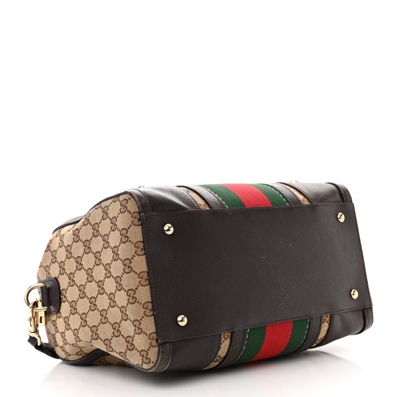 Gucci Monogram Vintage Web Medium Webby Bee Boston Dark Brown 4 of 18