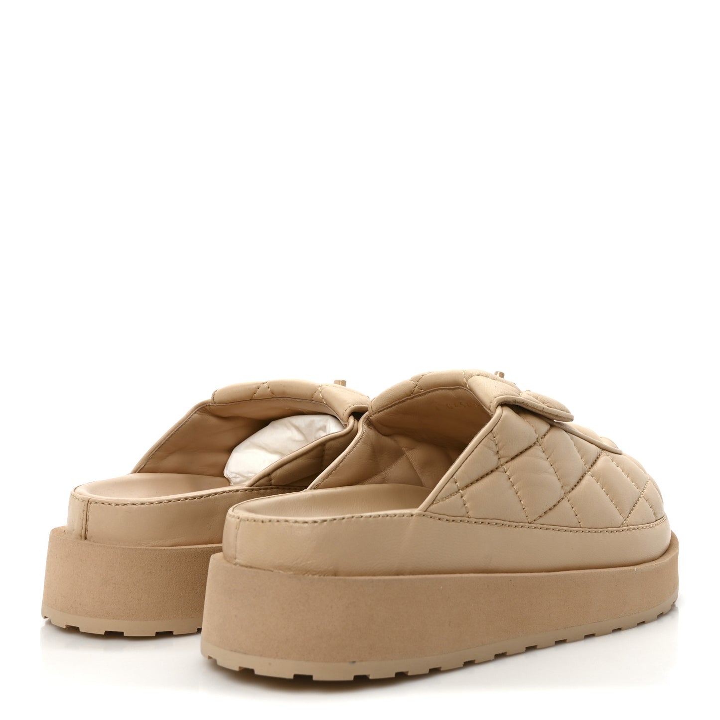 Lambskin Quilted CC Turnlock Mules  36 Beige