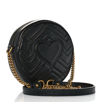 Gucci Azalea Calfskin Matelasse Heart Mini GG Marmont Round Shoulder Bag Black 2 of 8