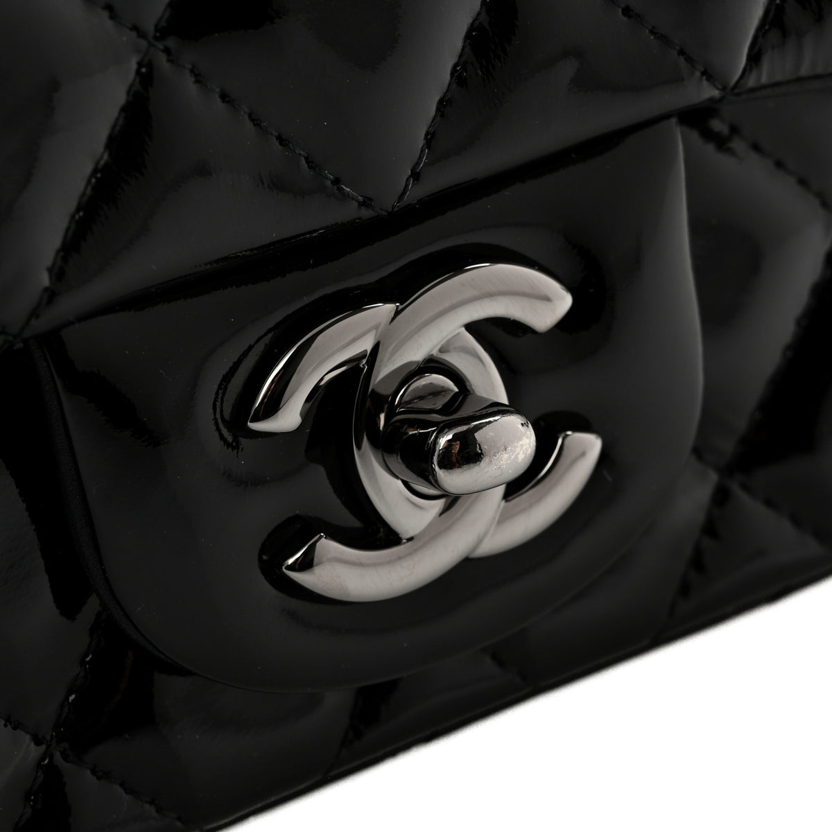 Patent Calfskin Quilted Mini Square Flap Black