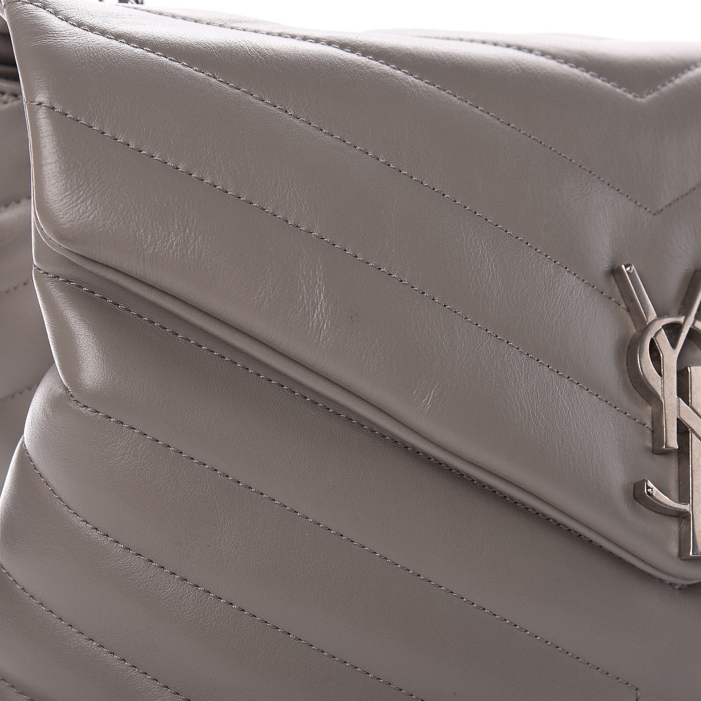 Calfskin Y Quilted Monogram Medium Loulou Chain Satchel Light Gray