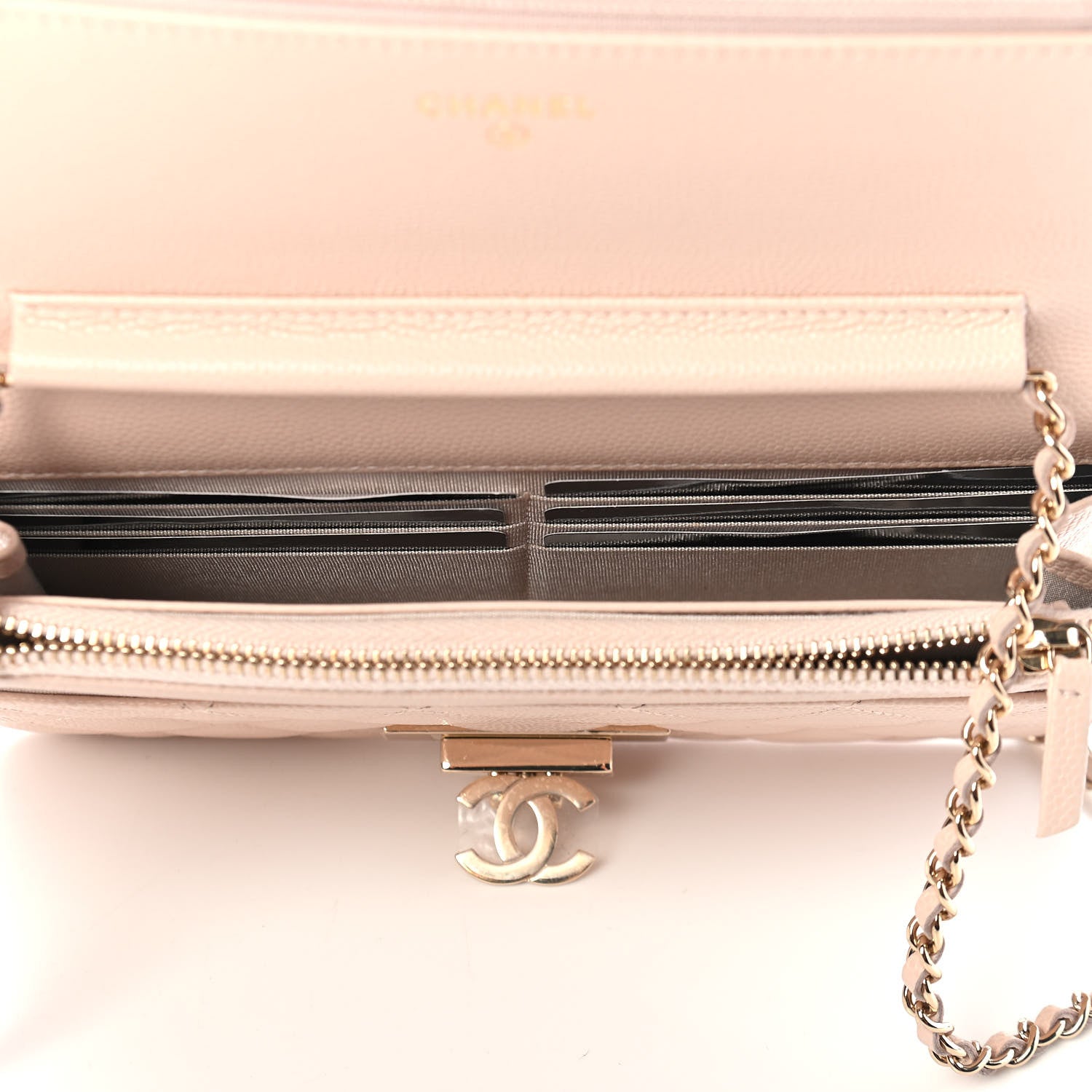 Chanel Caviar Quilted Golden Class Wallet On Chain WOC Light Beige 5 of 10