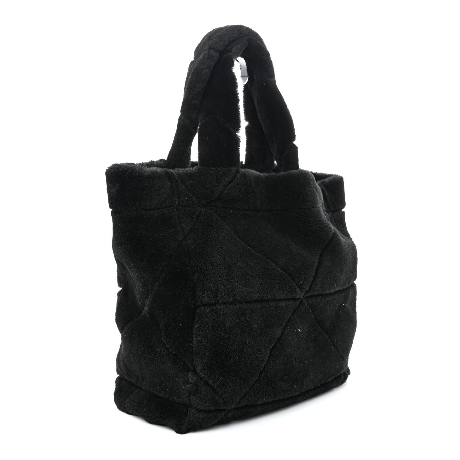 Prada Shearling Monotone Logo Tote Black White 4 of 12