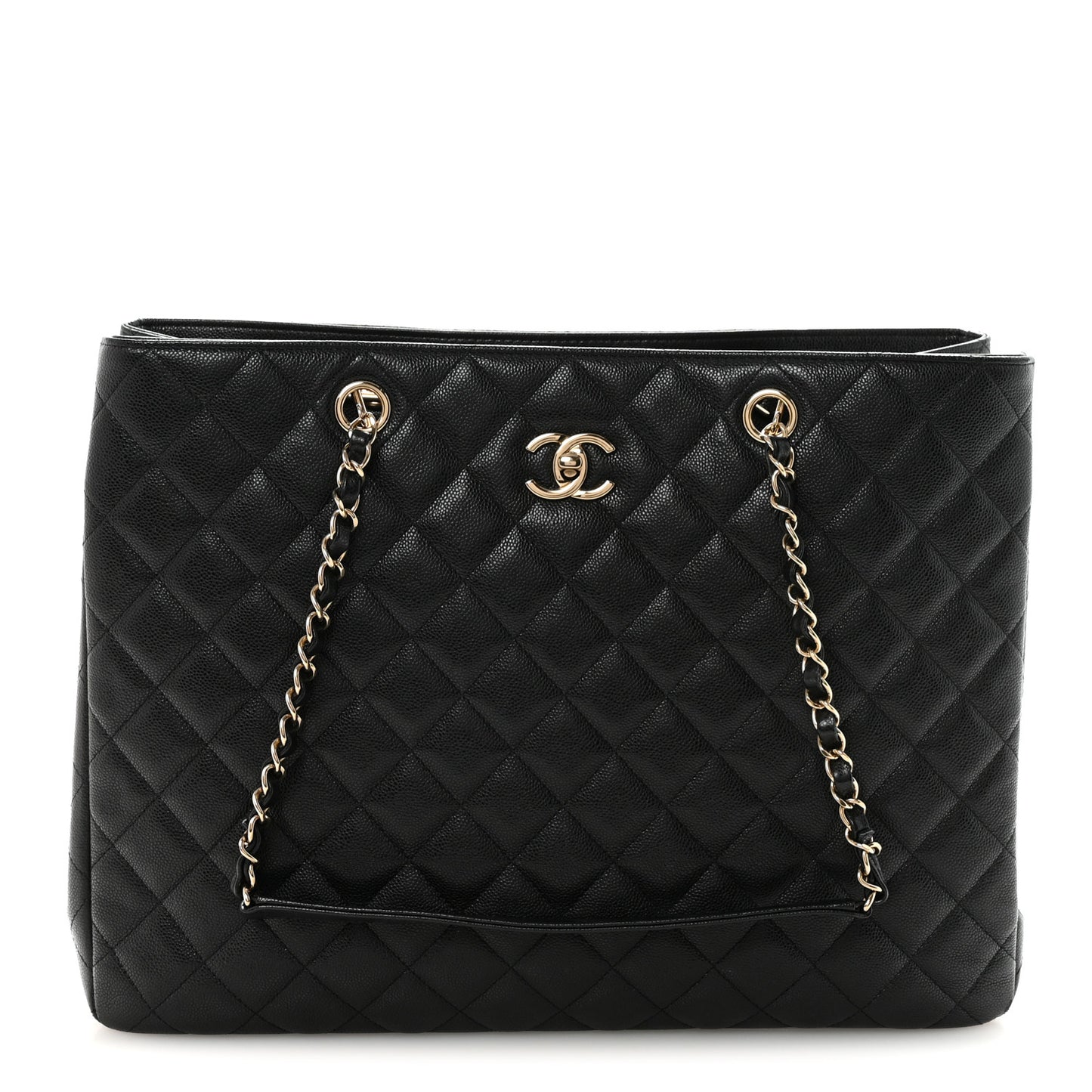 Caviar Quilted Large Shopping Tote Black