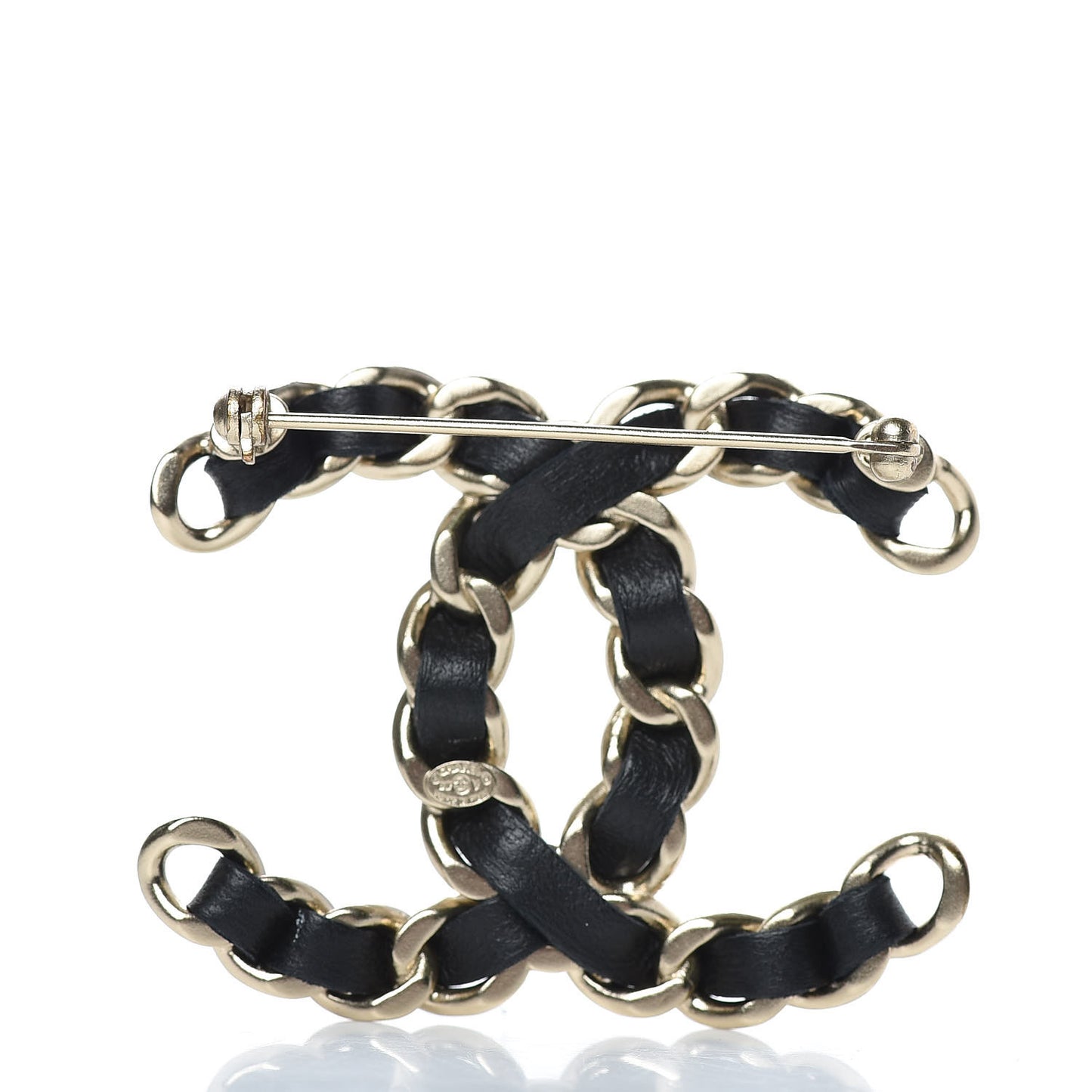 Lambskin Chain CC Brooch Black Gold