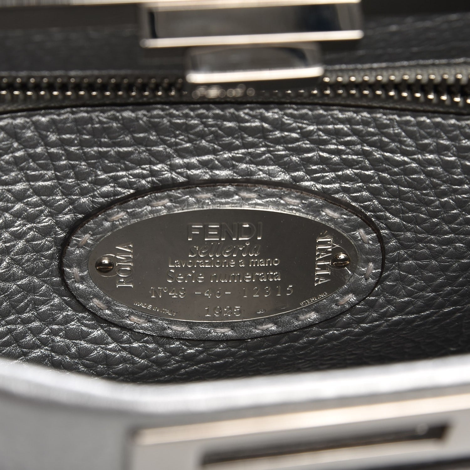 Fendi Cuoio Romano Lux Selleria Medium Peekaboo Iconic Satchel Argento 7 of 7