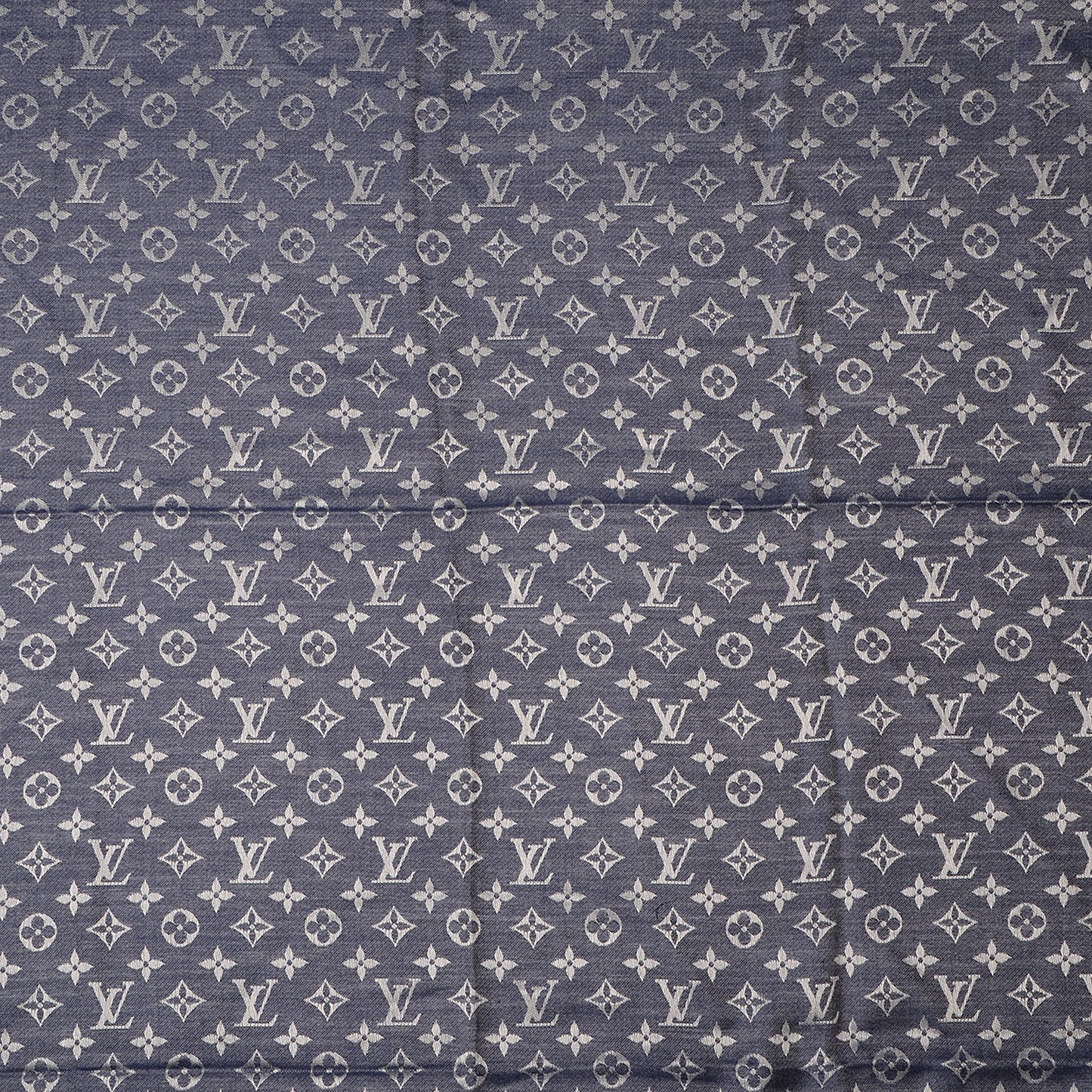 Wool Silk Monogram Denim Shawl Blue