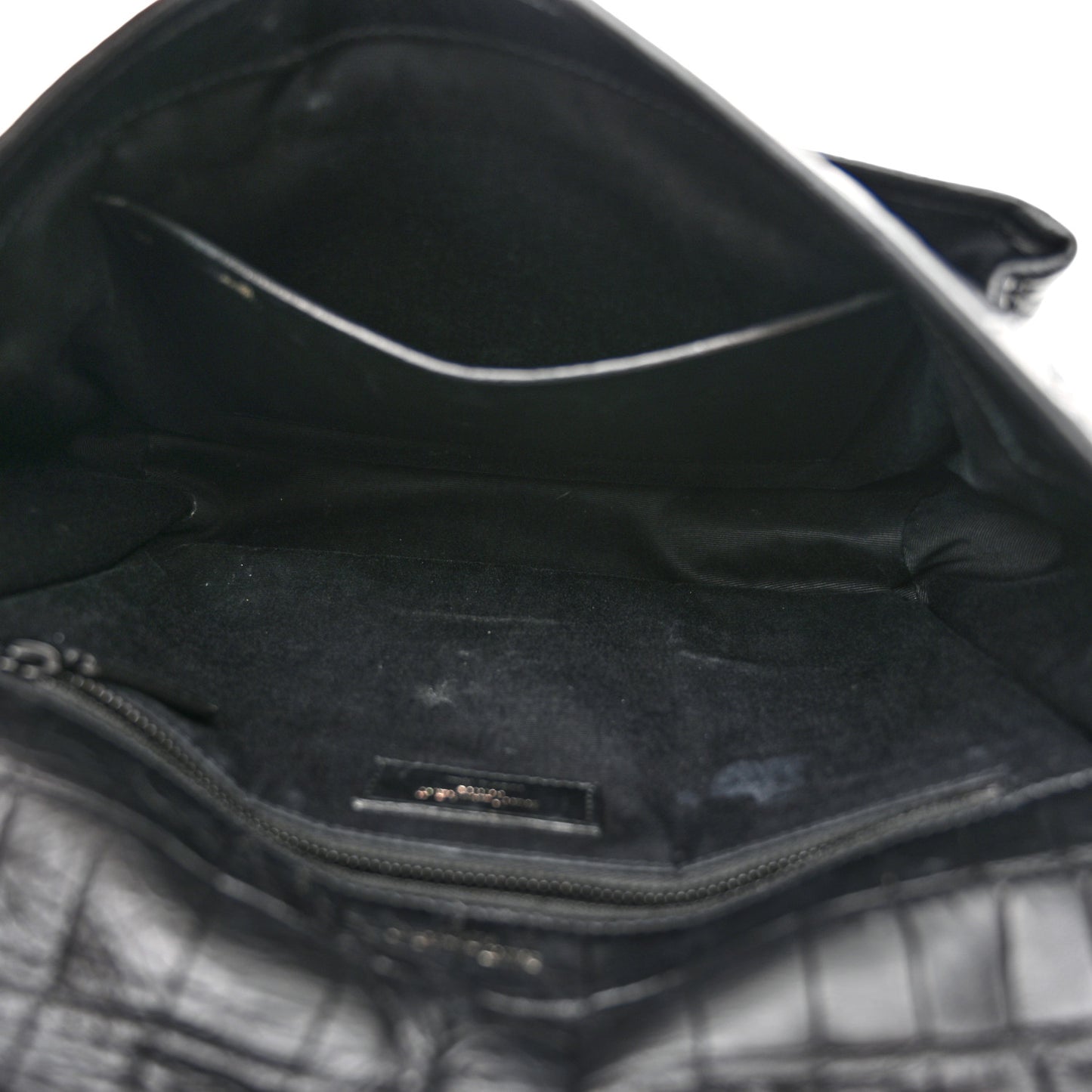 Crocodile Embossed Lambskin Monogram Medium Niki Chain Satchel Black