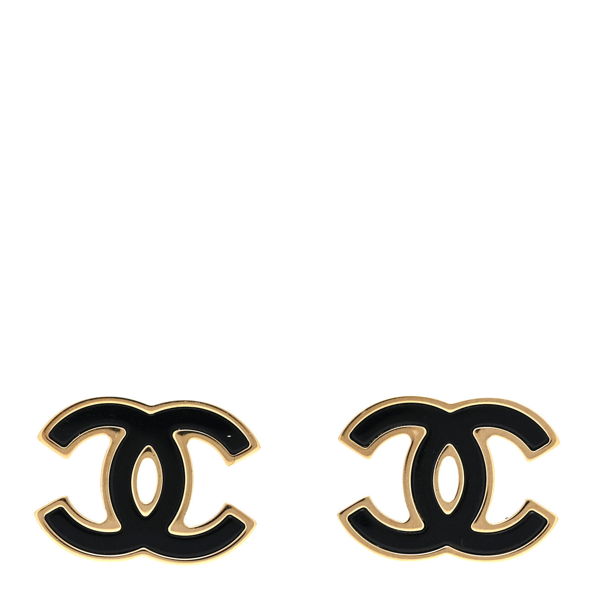 Metal Enamel CC Earrings Black Gold