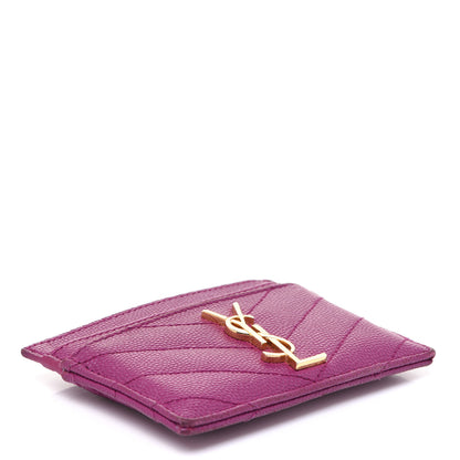 Saint Laurent Grain De Poudre Matelasse Chevron Monogram Credit Card Case Dark Grape 4 of 13