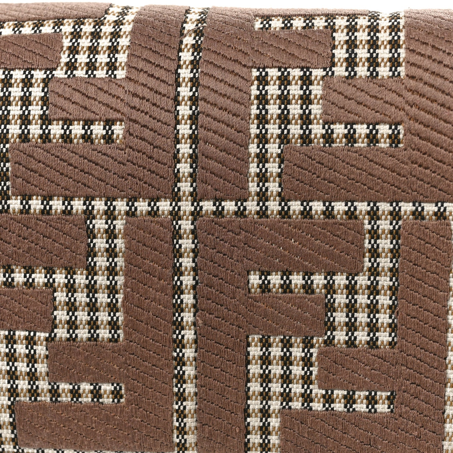 Wool Vitello King Houndstooth FF Embroidered Baguette Beige Moro