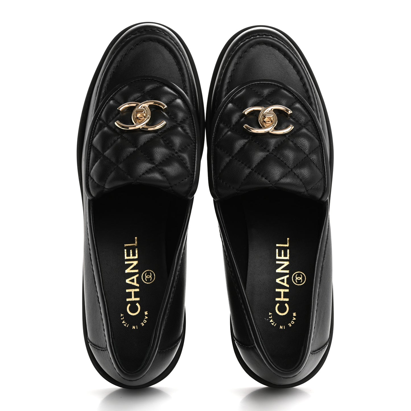 Lambskin Quilted CC Turnlock Loafers 39 Black