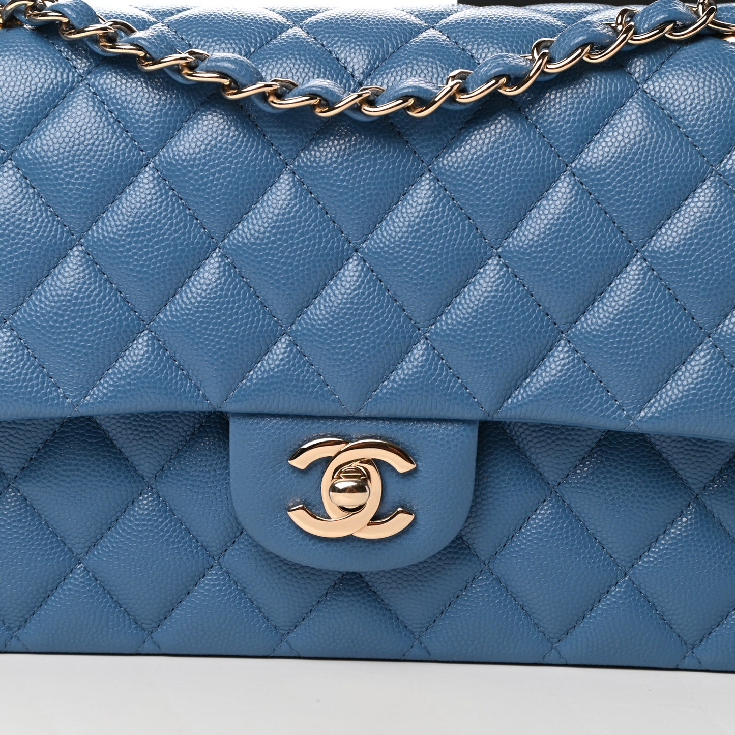 Caviar Quilted Medium Double Flap Blue