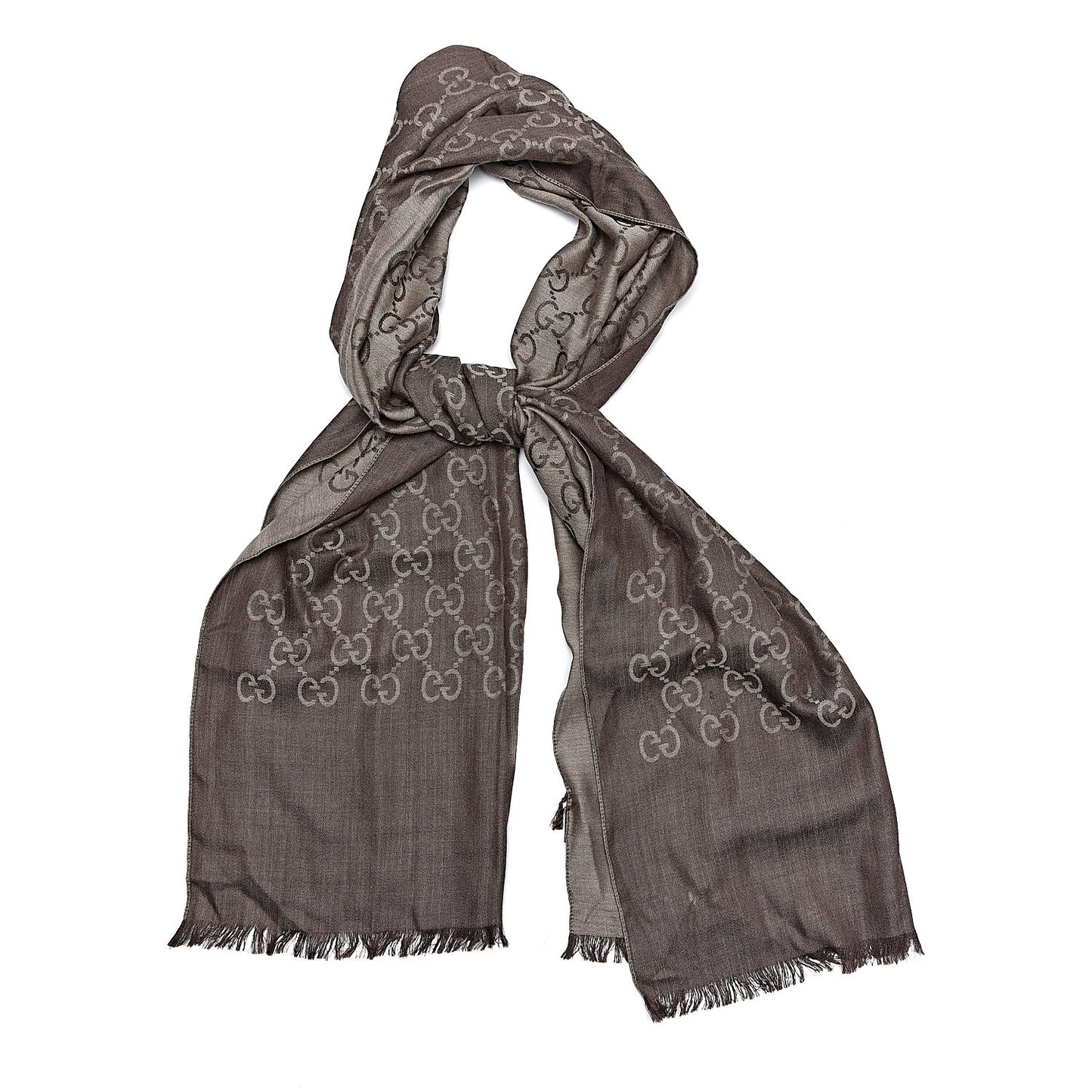 Wool Silk GG Monogram GGNat Scarf Rope Dark Brown