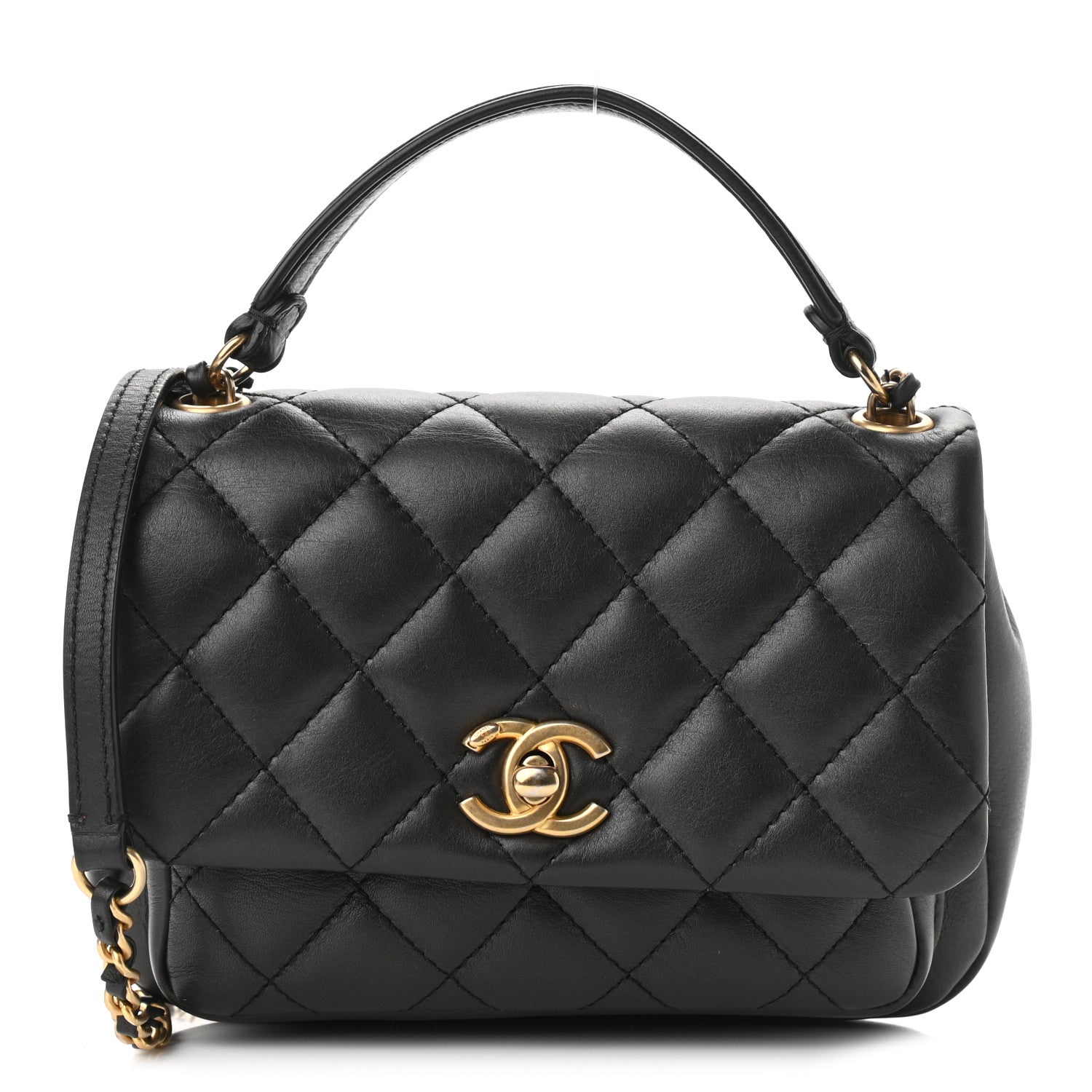 Chanel Calfskin Quilted Top Handle Flap Black 1 of 11