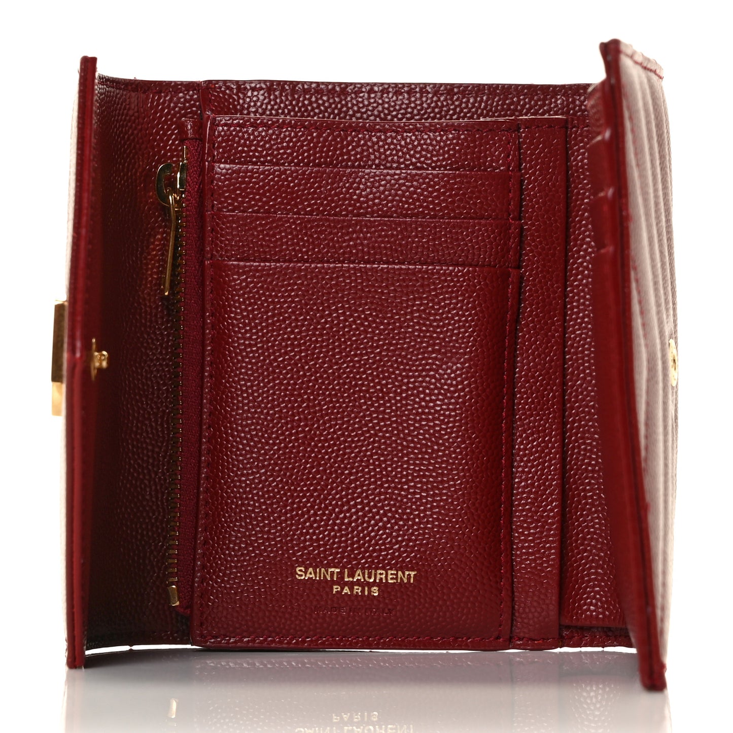 Grain De Poudre Matelasse Chevron Monogram Compact Tri Fold Wallet Red