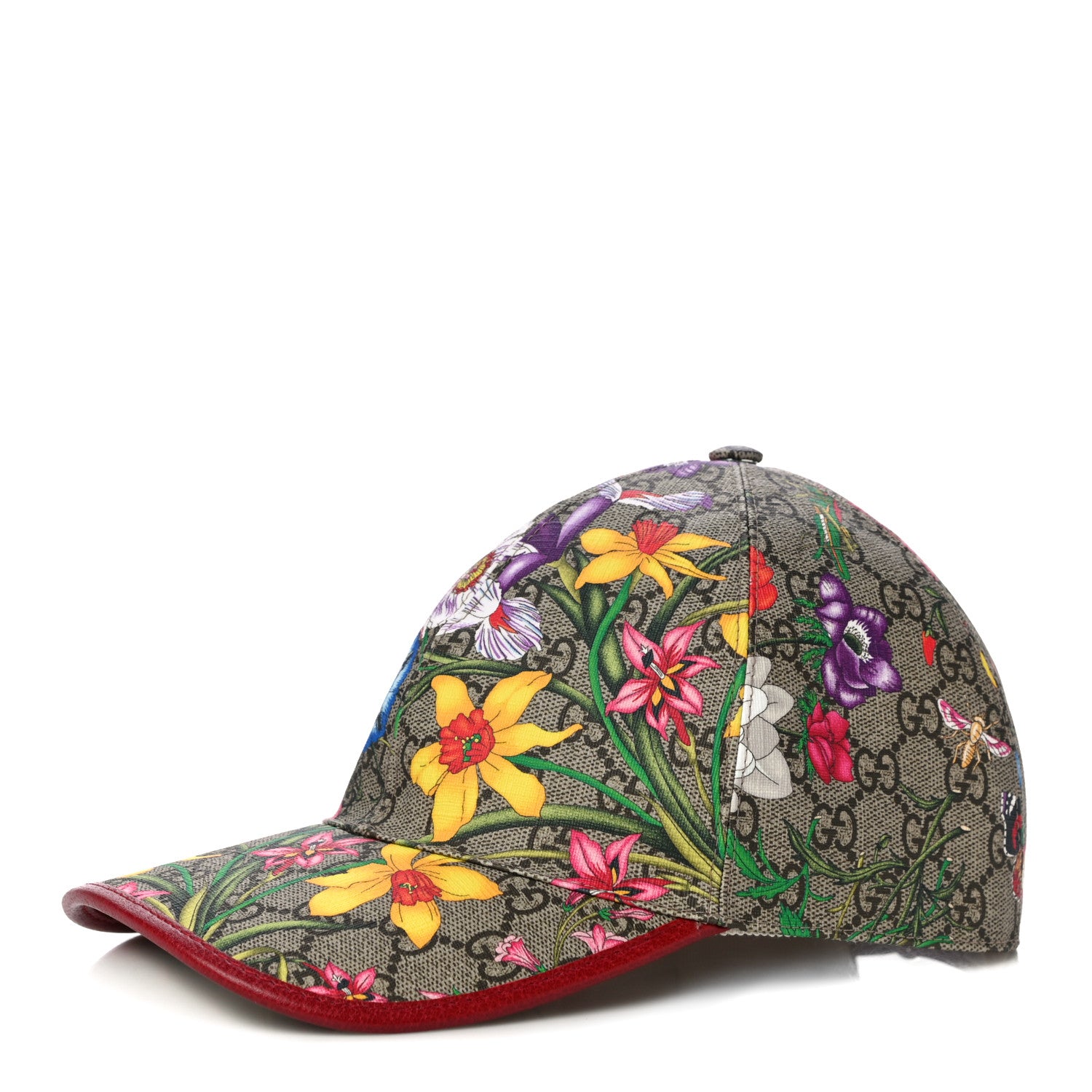 Gucci GG Supreme Flora Claudia Baseball Hat 58 L Red 1 of 7