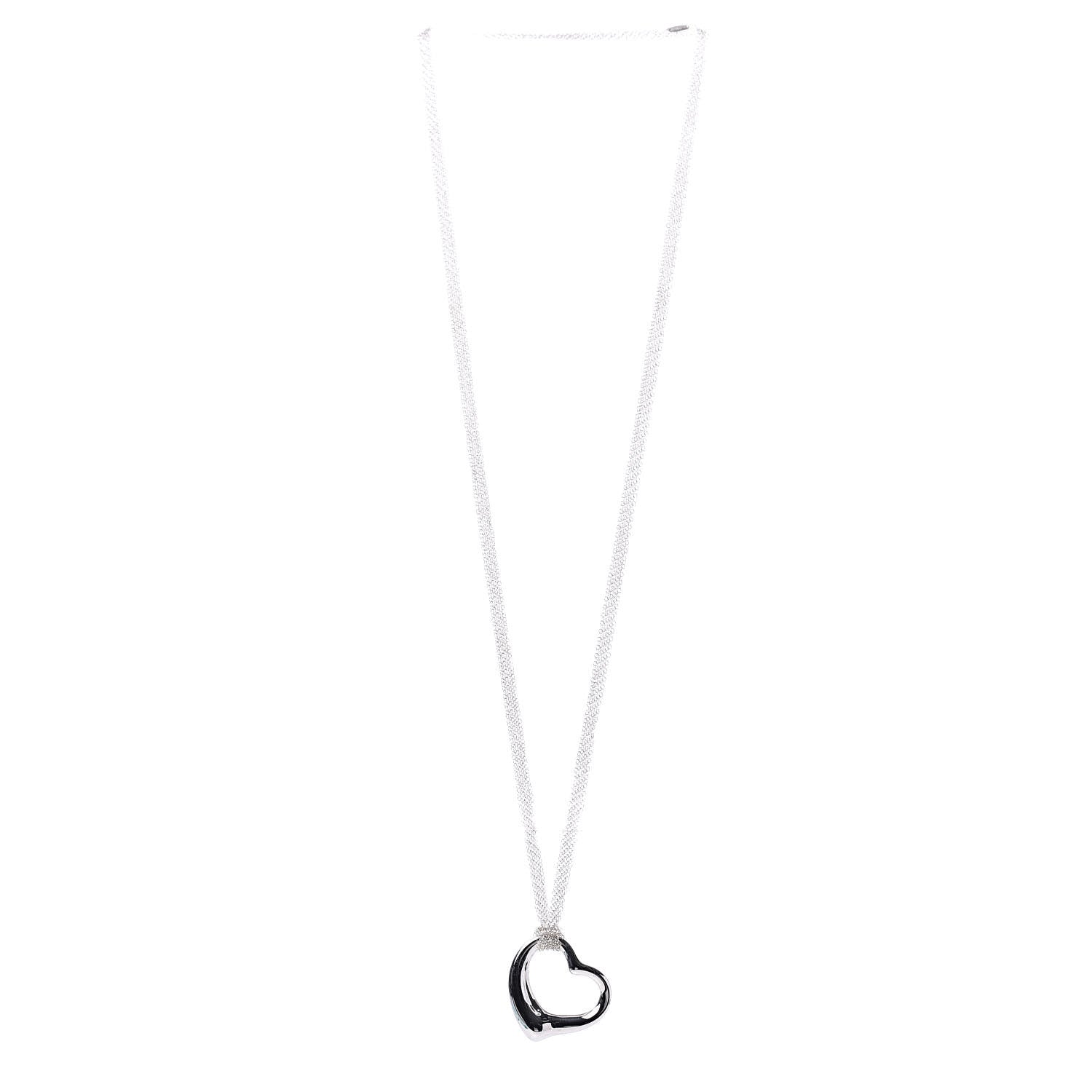 Tiffany Sterling Silver 36mm Elsa Perretti Open Heart Mesh Necklace 3 of 8