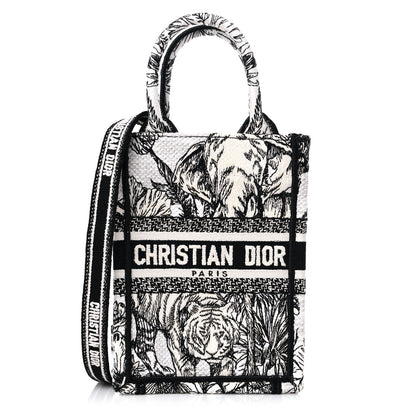 Christian Dior Canvas Toile de Jouy Voyage Embroidered Mini Book Tote Phone Bag White Black 1 of 9