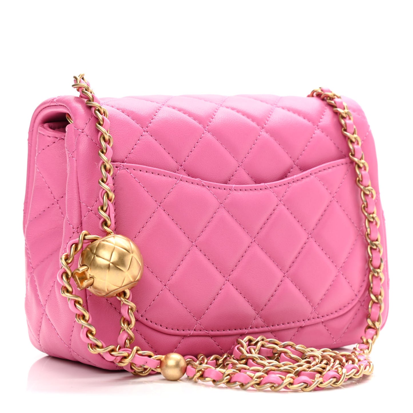Lambskin Quilted Mini Pearl Crush Flap Pink
