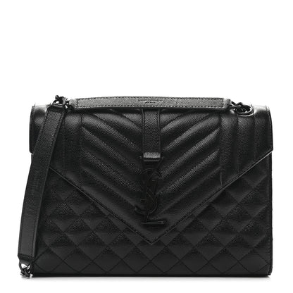 Saint Laurent Grain De Poudre Textured Mixed Matelasse Triquilt Medium Monogram Monochrome Satchel Black 1 of 11