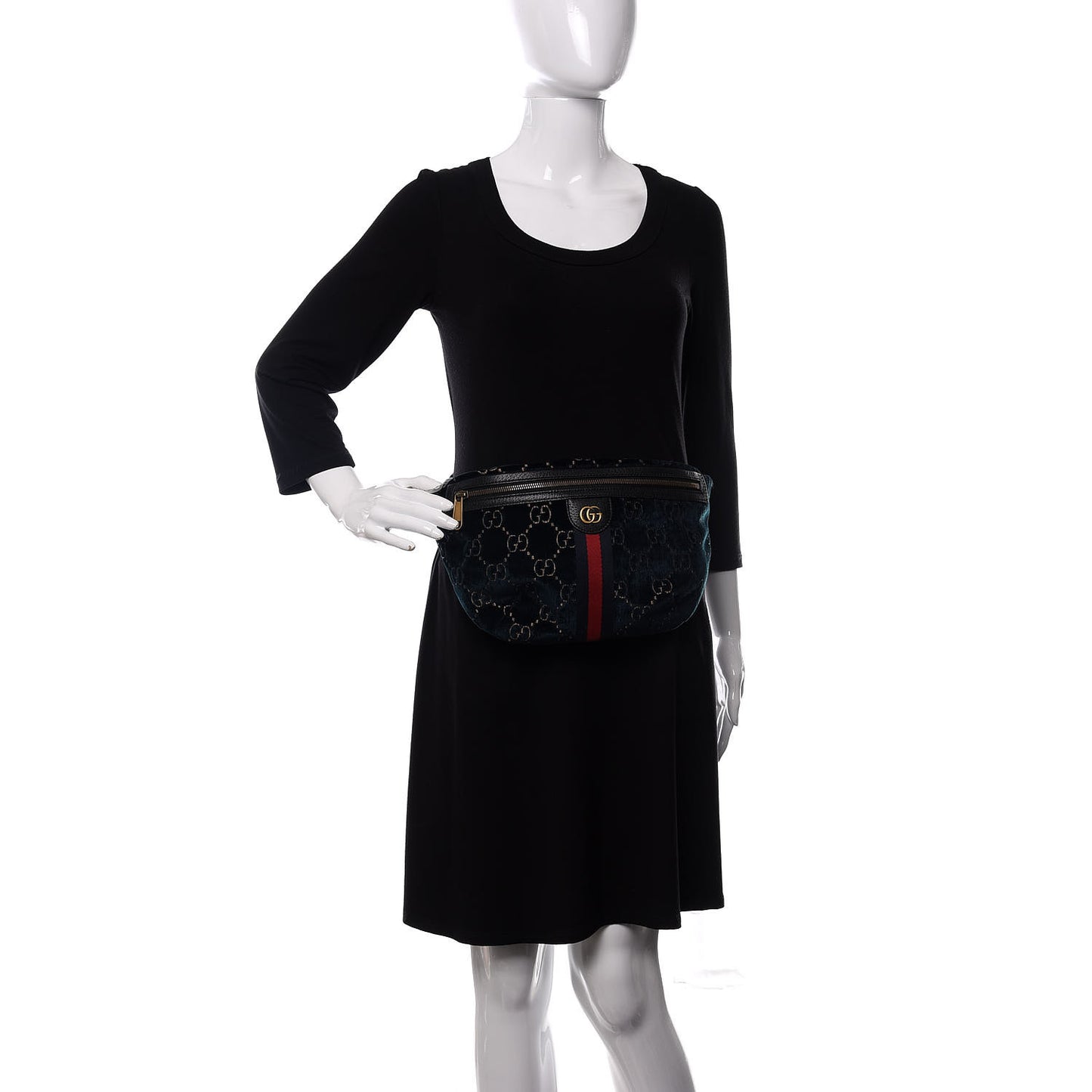 Velvet GG Monogram Web Belt Bag Blue Beige