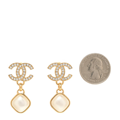 Chanel Metal Crystal Pearl CC Drop Earrings Gold 2 of 5