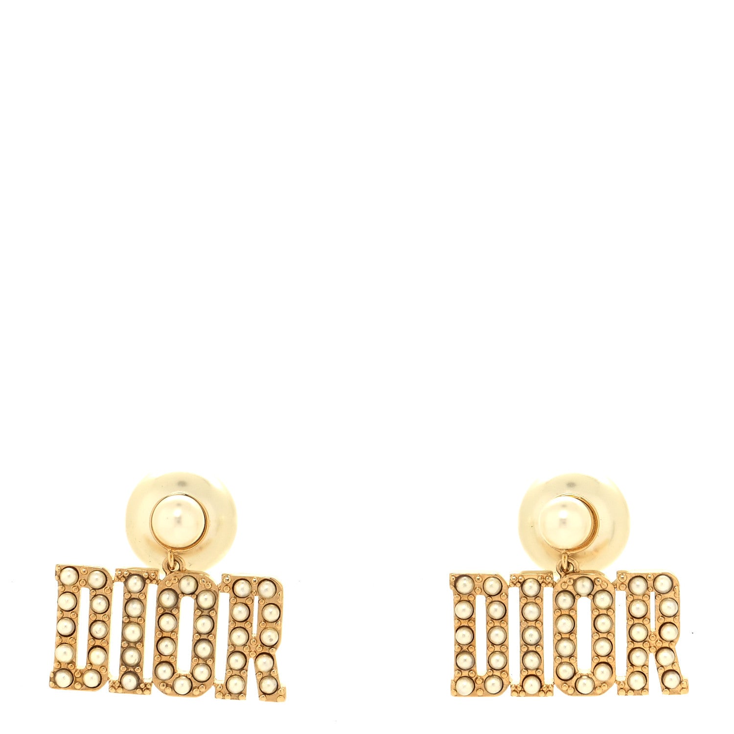 Christian Dior Metal Pearl Tribal Drop Earrings Gold 1 of 4