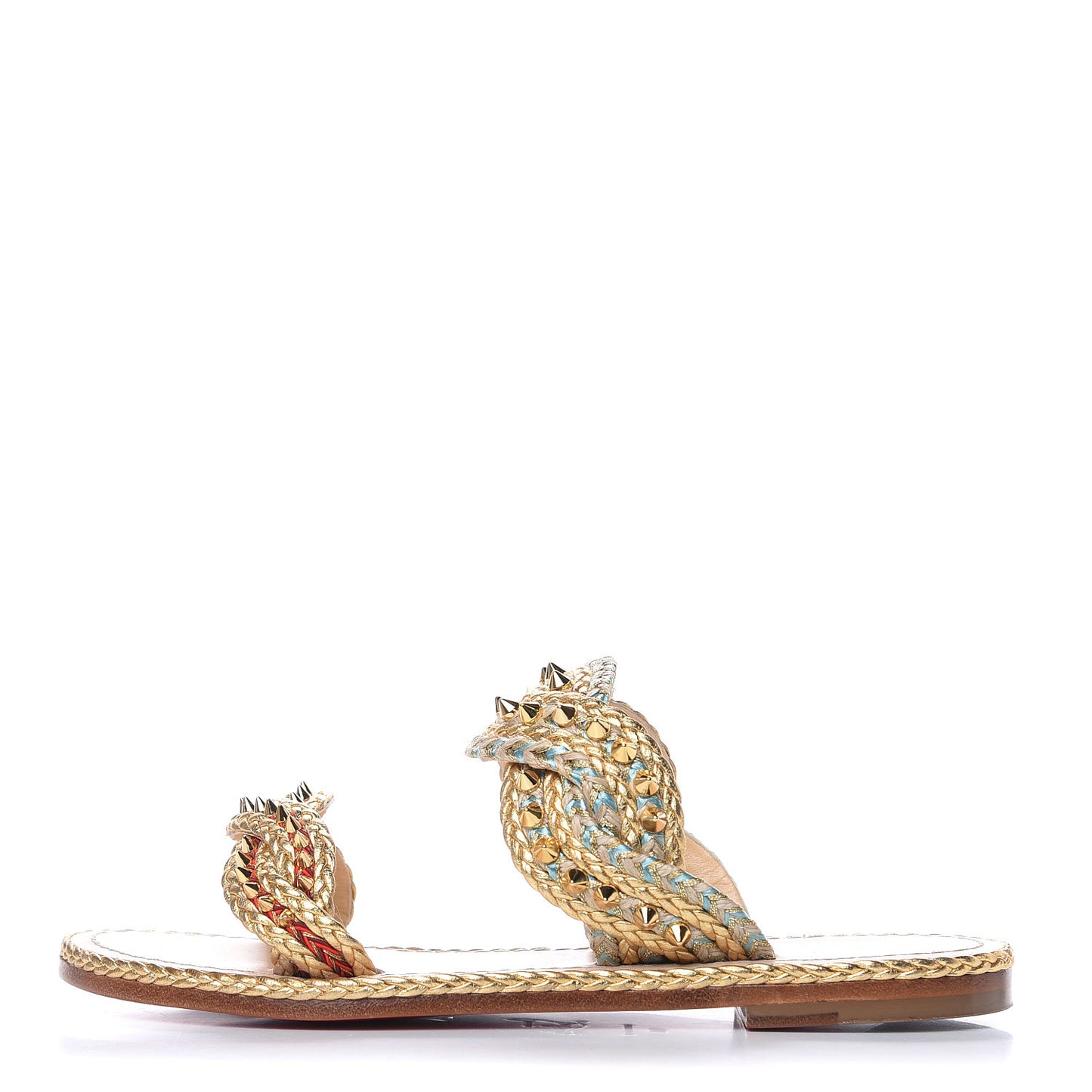 Calfskin Braided Normandie Flat Slide Sandals 38 Gold