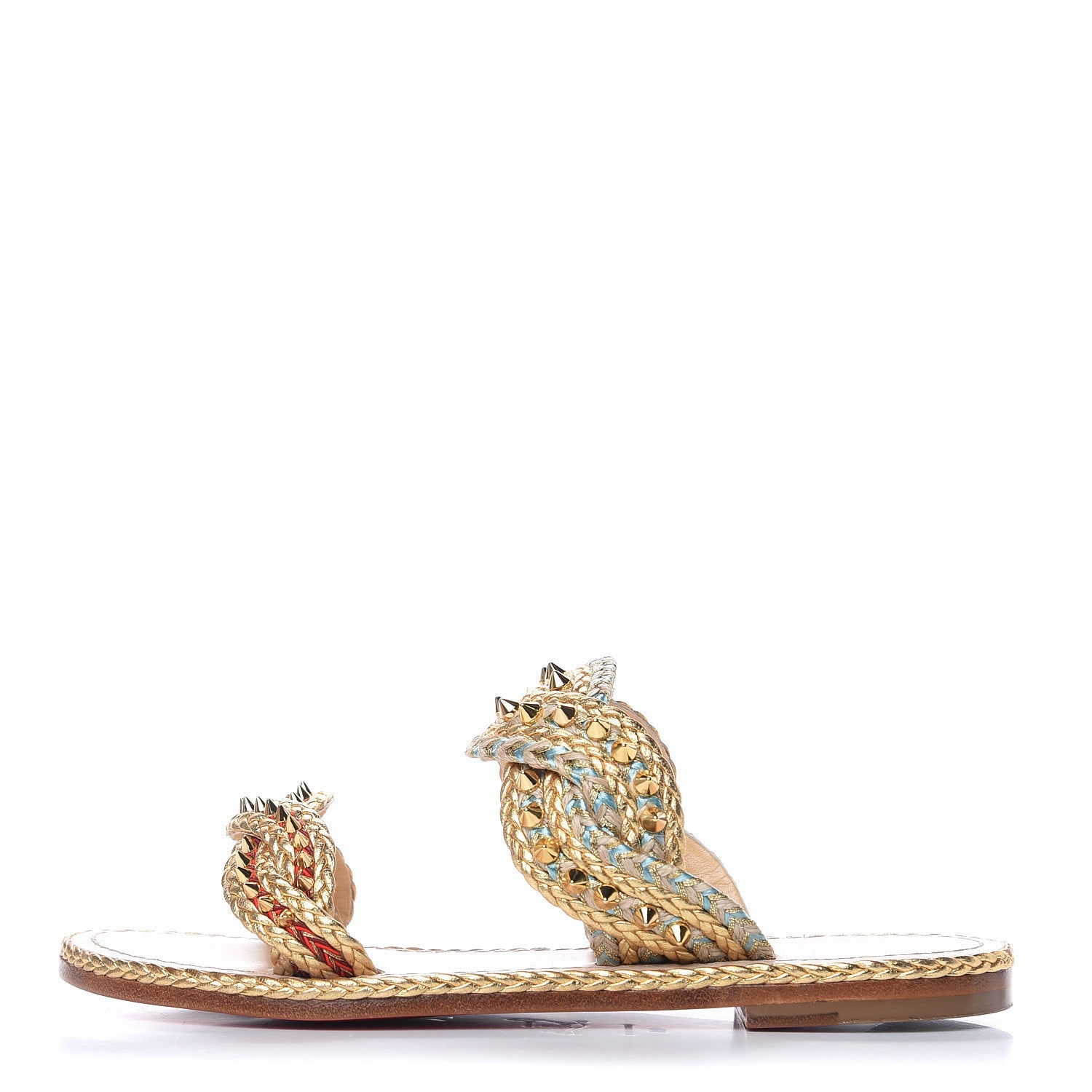 Christian Louboutin Calfskin Braided Normandie Flat Slide Sandals 38 Gold 1 of 9