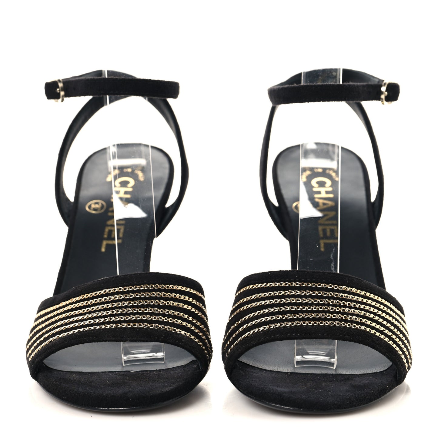 Suede Kidskin Chain Sandals  36 Black