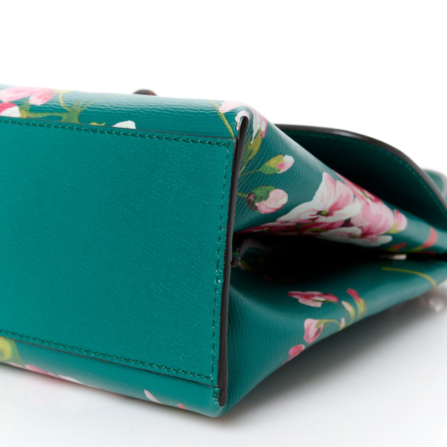 Shangai Calfskin Blooms Print Small Bamboo Daily Top Handle Bag Clear Bright Emerald Multicolor