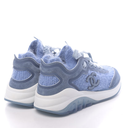 Chanel Suede Calfskin Stretch Fabric CC Sneakers 37.5 Light Blue 4 of 7