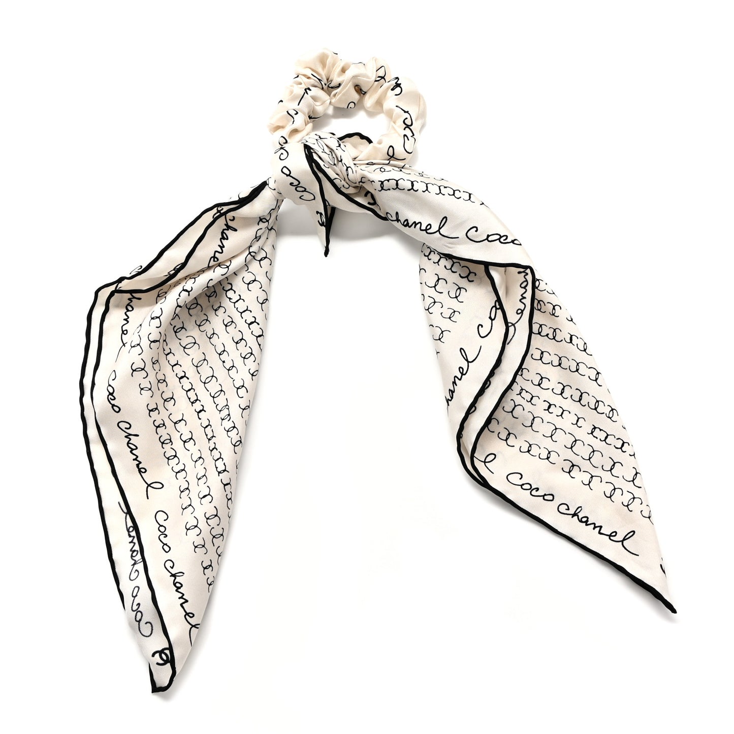 Silk Twill Square Scarf Hair Tie White Black