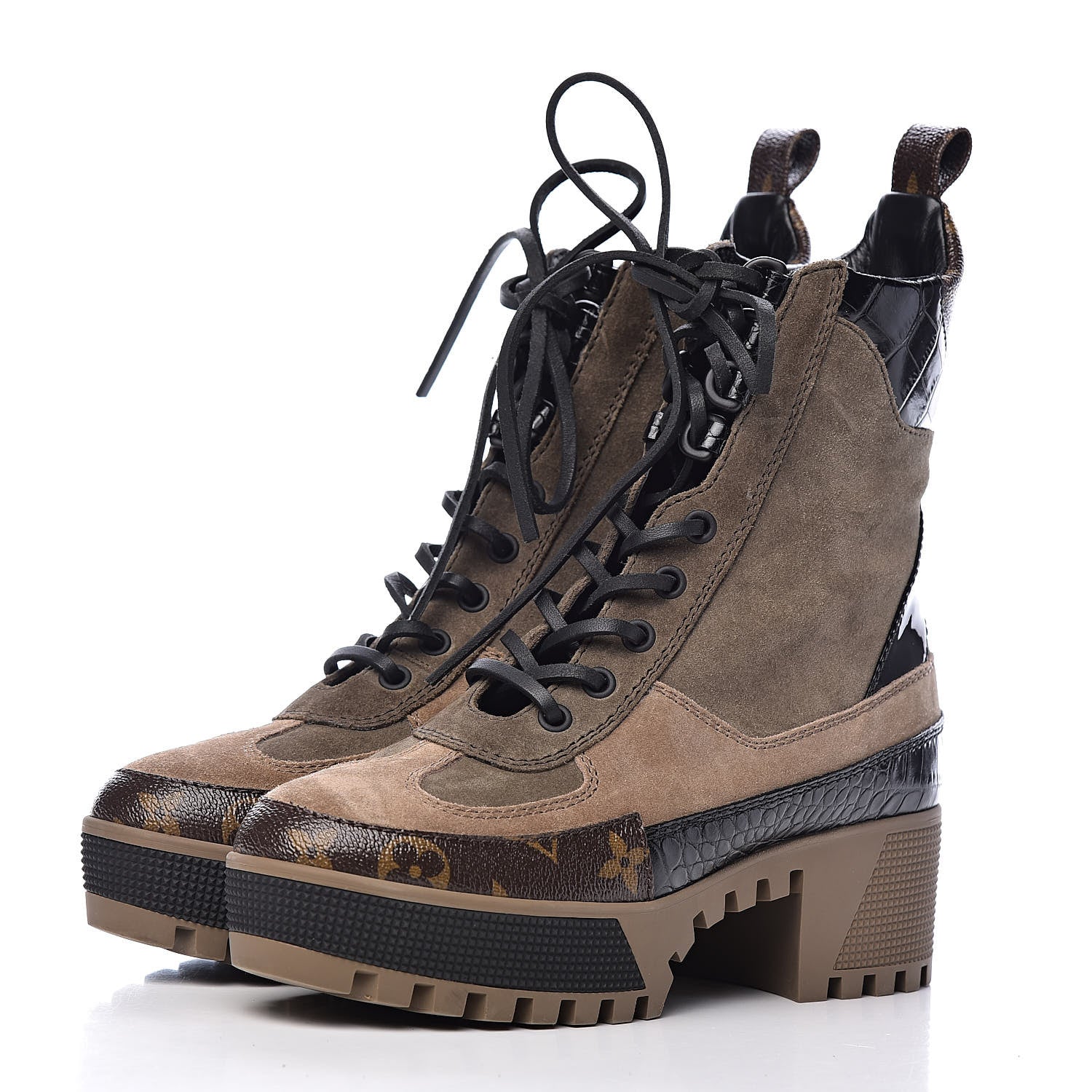 Louis Vuitton Suede Calfskin Monogram Laureate Platform Desert Boots 36 Taupe 3 of 11