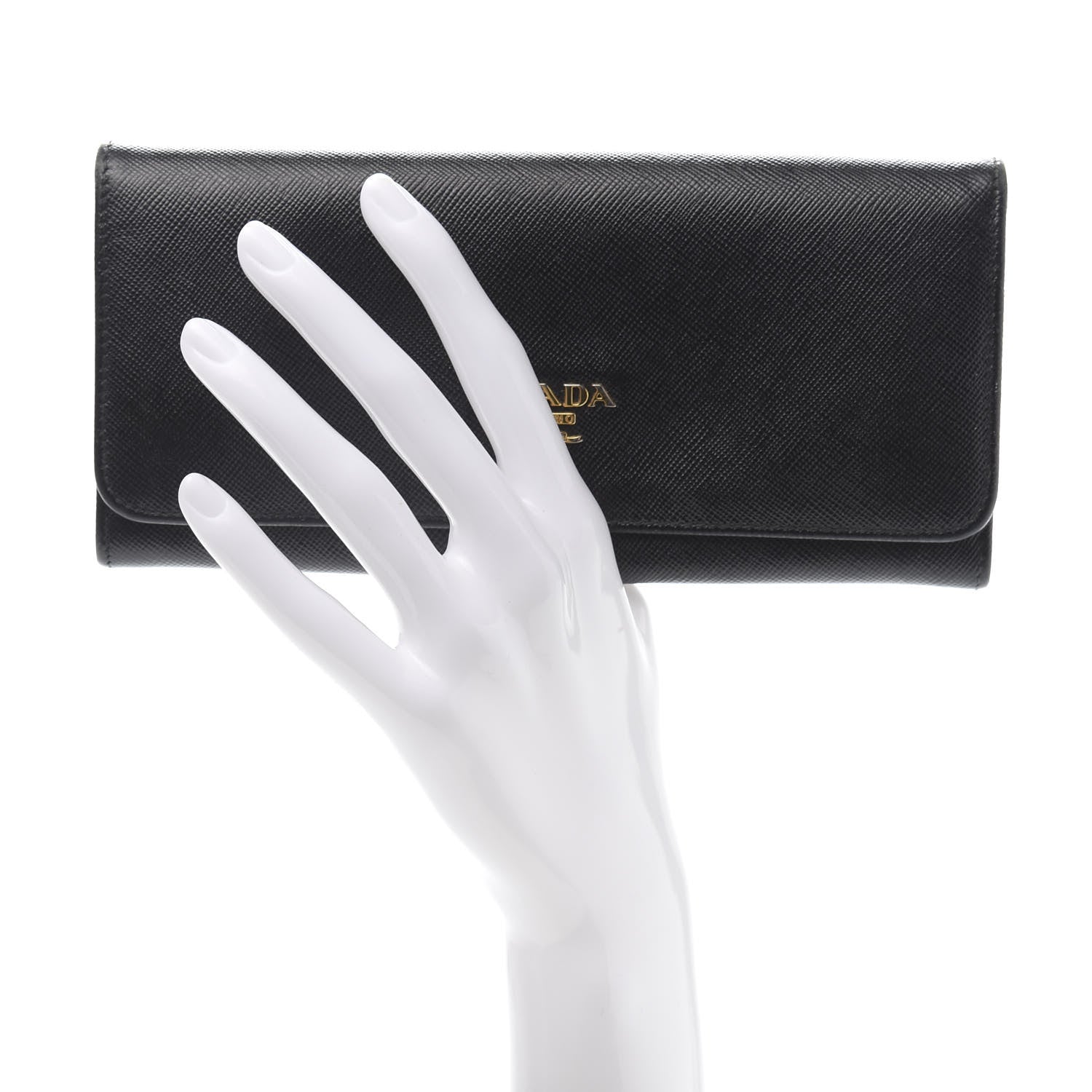 Prada Saffiano Metal Continental Flap Wallet Black 2 of 8