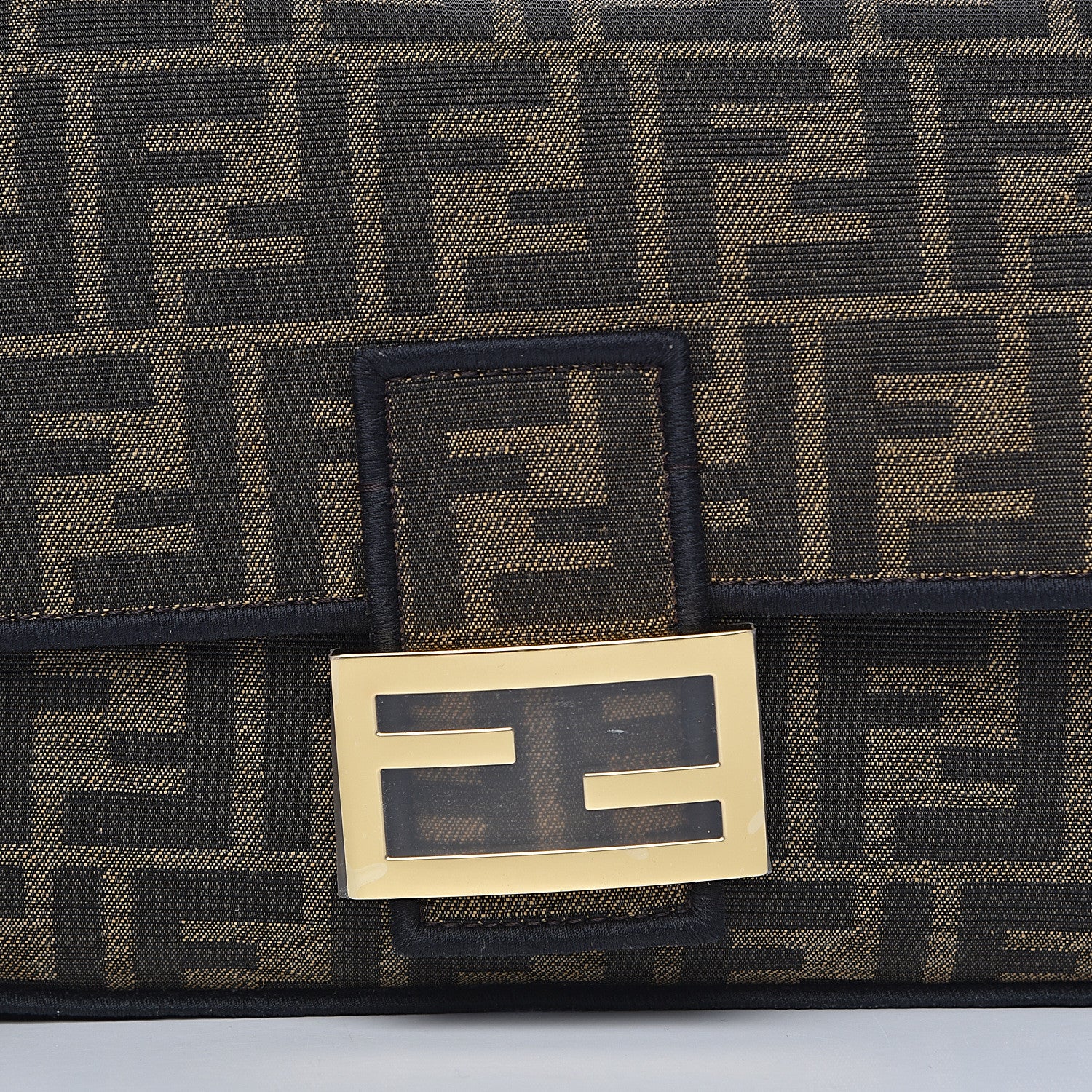 Fendi Fabric Jacquard FF 1974 Medium Baguette Tobacco Moro Black 10 of 10