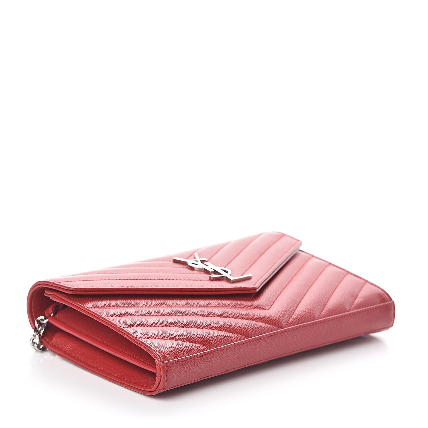 Grain De Poudre Matelasse Chevron Monogram Chain Wallet New Red