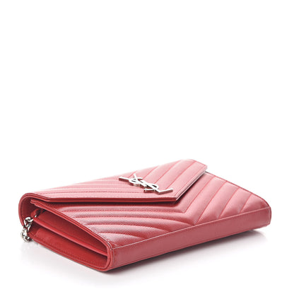 Saint Laurent Grain De Poudre Matelasse Chevron Monogram Chain Wallet New Red 4 of 9